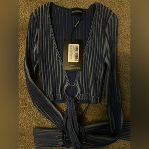 Blue two tone ring detail tie body crop top